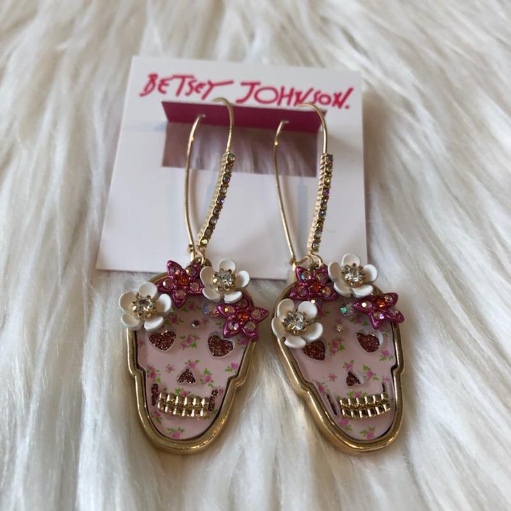Betsey Johnson Floral Skull Earrings